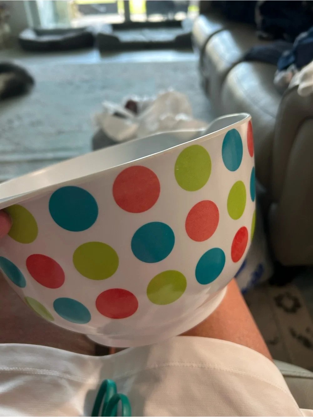 White Mixing Bowls with Colorful Polka Dots - Set of 2